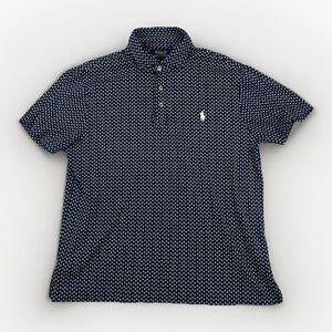 Polo Ralph Lauren Mens Medium Navy Blue Geometric Print Short Sleeve Polo Pony